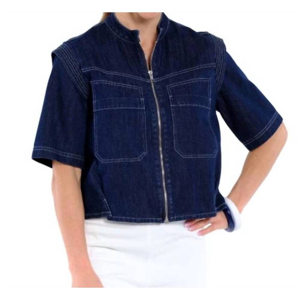 NEW LIOR kenya zip up crop jacket in dark denim